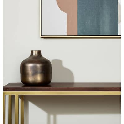 7" Antiqued Gold Metal Cylinder Table Vase - 6.30