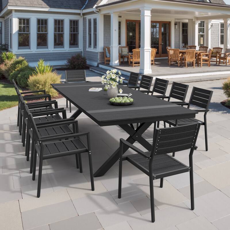 Pellebant 13PC Aluminum X Frame Outdoor Patio Dining Set Table with Stackable Armchairs