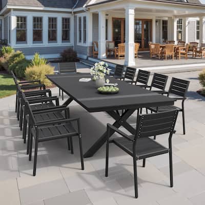 Pellebant 13PC Aluminum X Frame Outdoor Patio Dining Set Table with Stackable Armchairs