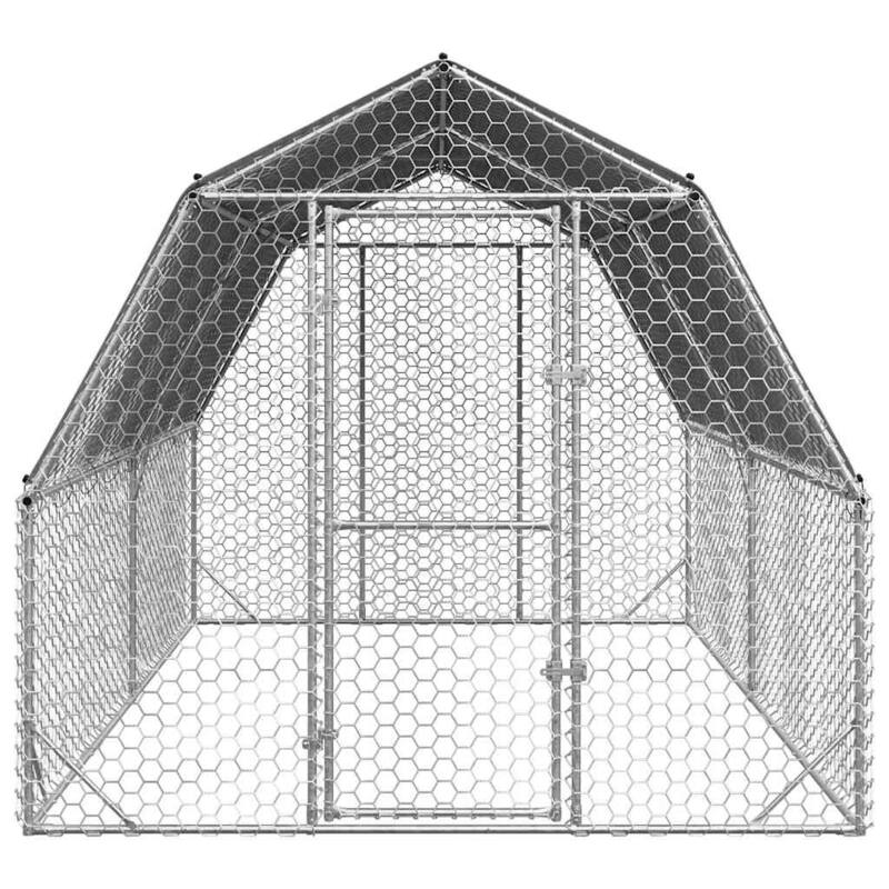 vidaXL Chicken Run Silver, Green Galvanized Steel, PE Large Durable - Silver - 157.5 x 98.4 x 88.6