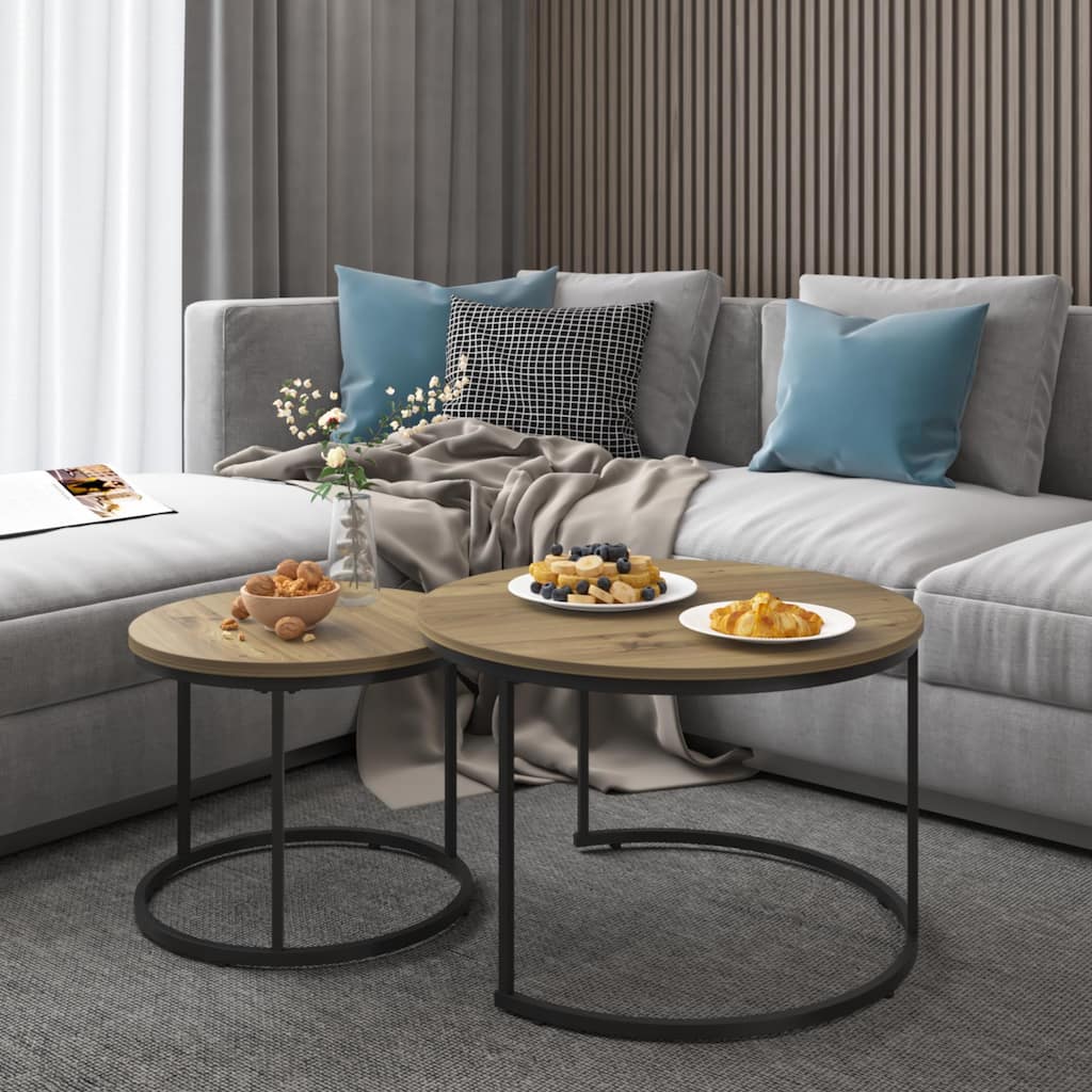 Nesting Coffee Table Set of 2, 27.6inch Round Coffee Table Wood Finish with Sturdy Metal Frame,End Table Side Tables