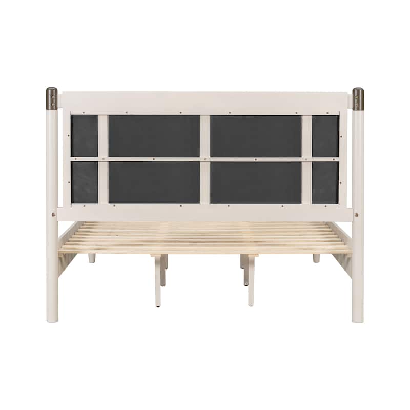 Solid Wood Platform Bed Frame, No Box Spring Needed, Upholstered Headboard Wingback Bed, Wood Slat Support