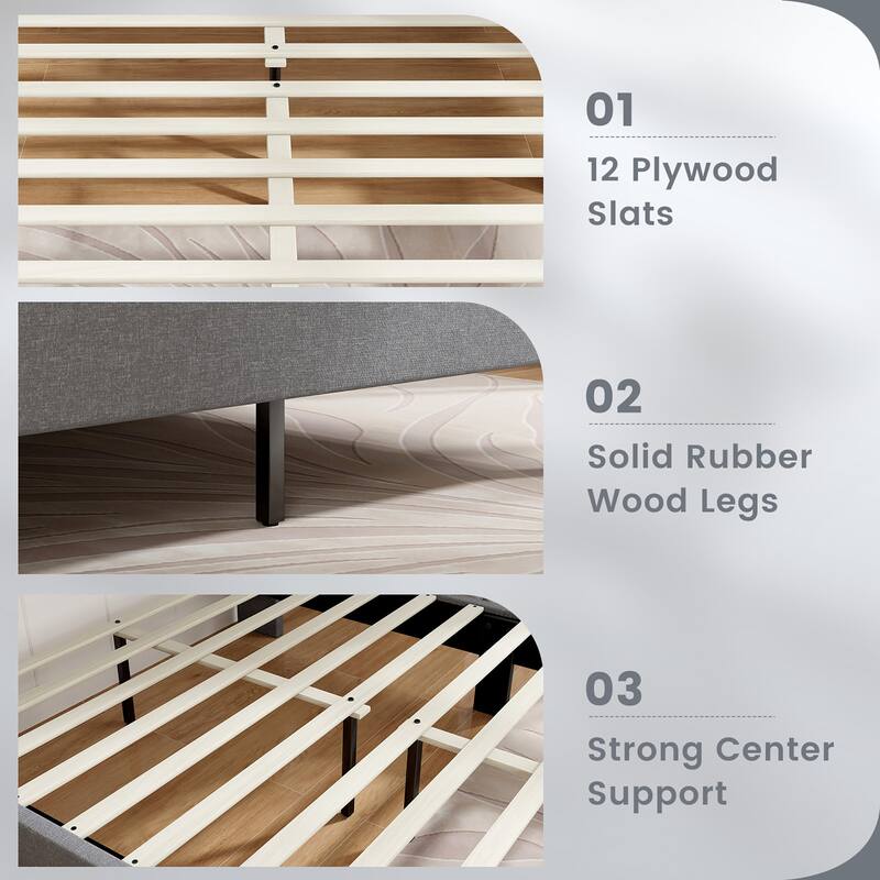 Gymax Queen Size Upholstered Bed Frame w/ Elastic Pockets Mattress