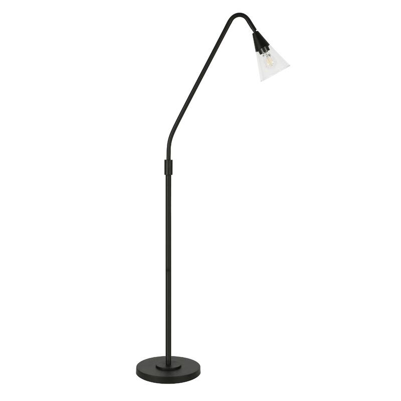 65” Tall Modern Clear Glass Shade Floor Lamp with Dome Shade and Metal Base Plug-In for Living Room - 65" H x 12" W x 29" D - Black-Clear