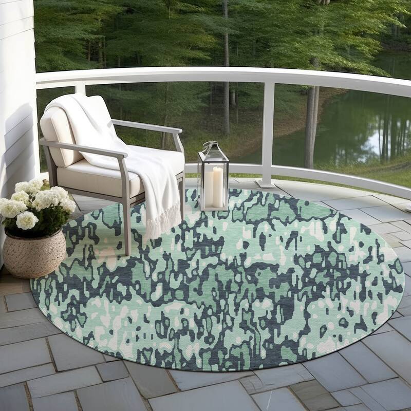 Machine Washable Indoor/ Outdoor Modern Watercolor Chantille Rug
