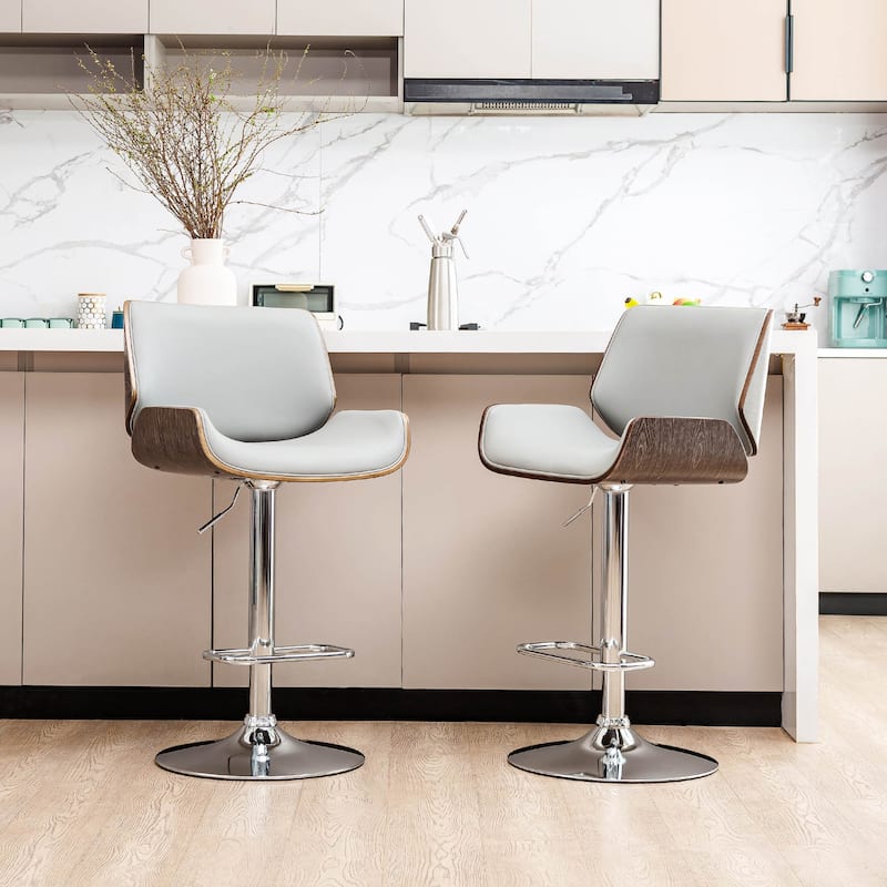 Glitzhome 46"H Mid-Century Modern Adjustable Swivel Bar Stool Set of 2 - Grey