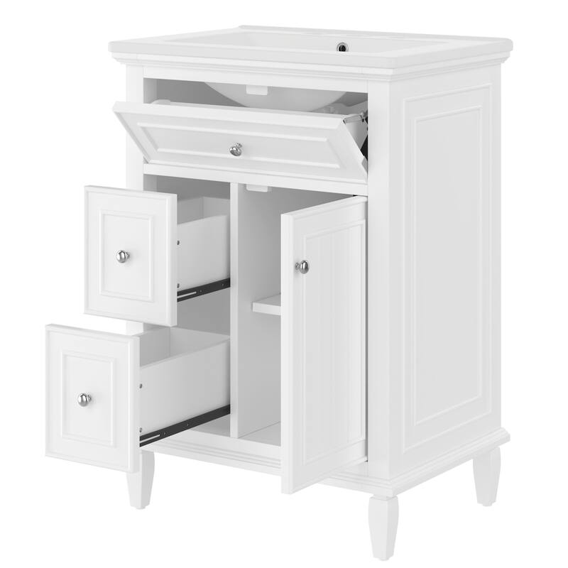 24" Bathroom Vanity with Sink, Bathroom Vanity Cabinet with One Flip Drawer and Two Drawers, Adjustable Shelf