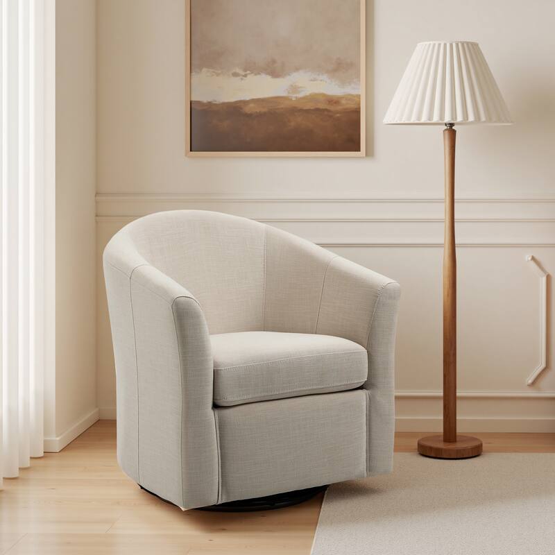 Anna Upholstered Swivel Barrel Accent Chair - Brown