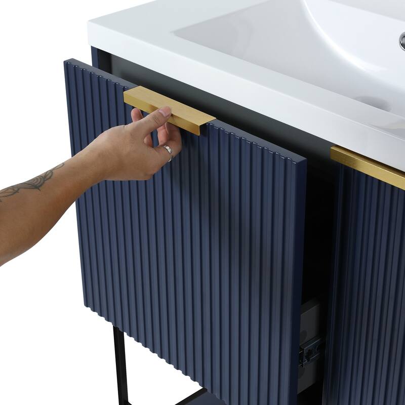 30 inch Plywood Freestanding Bathroom Vanity Set in Navy Blue with Integrated Resin Sink