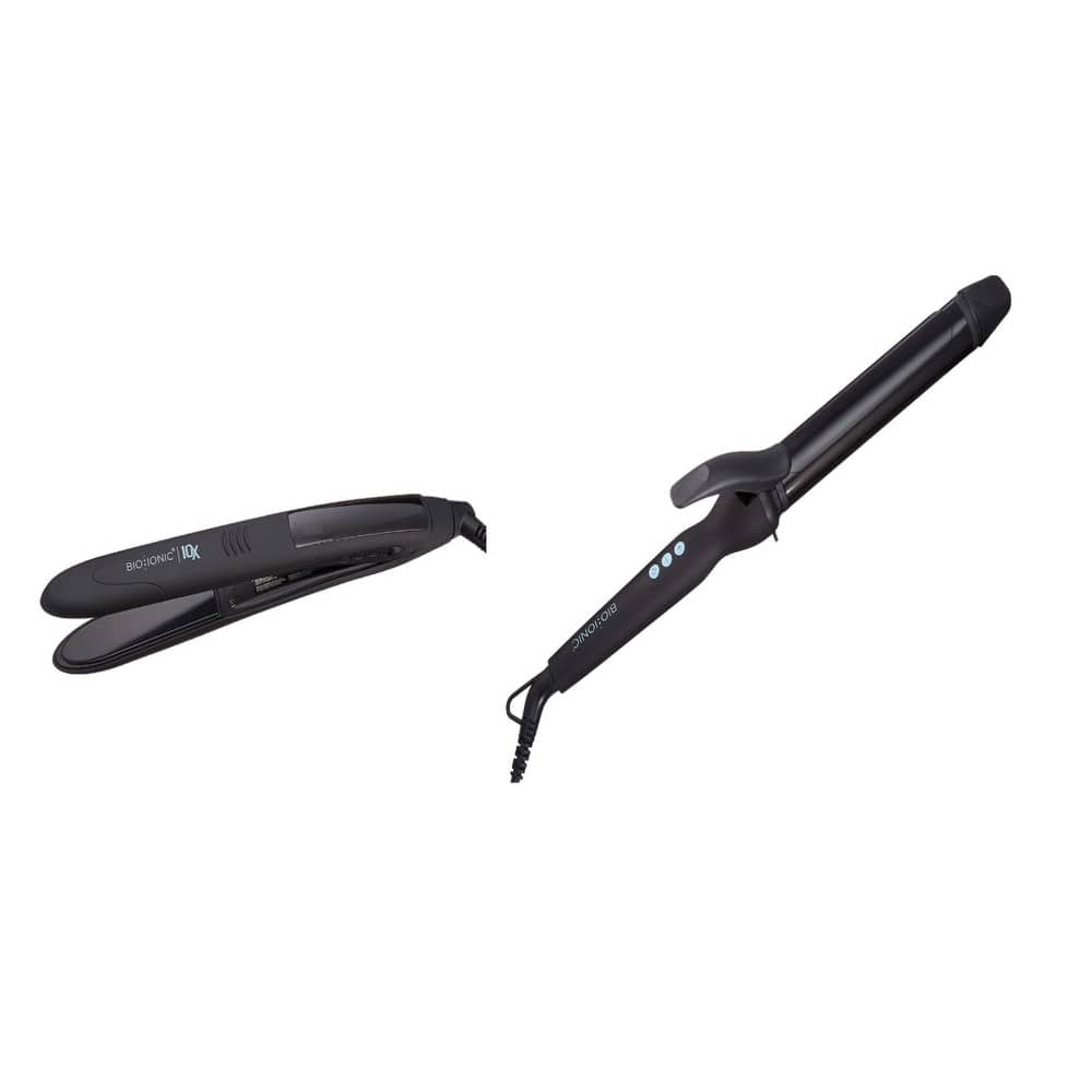Bio Ionic 10X Pro Vibrating Plate Styling Flat Iron 1 Inch and Long Barrel Styler Curling Hair Iron 1.25 Inch Set