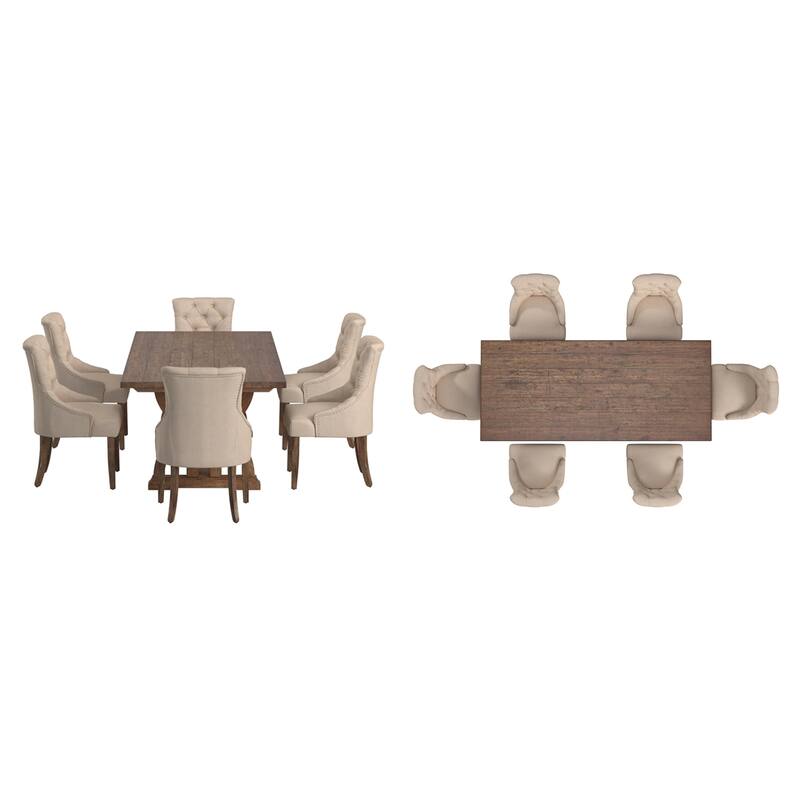 Bratislava Reclaimed Wood Table with Button Tufted Curved Back Chairs Dining Set
