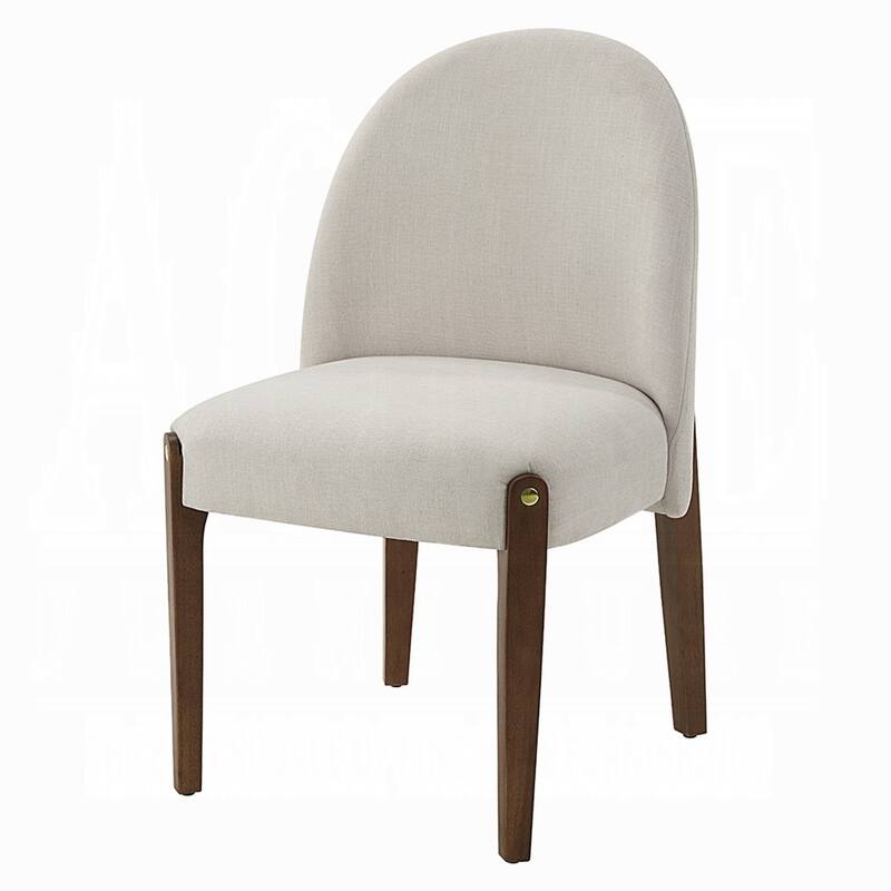 Gamo Set of 2 Side Dining Chair, Brown Rubberwood, Soft White Fabric