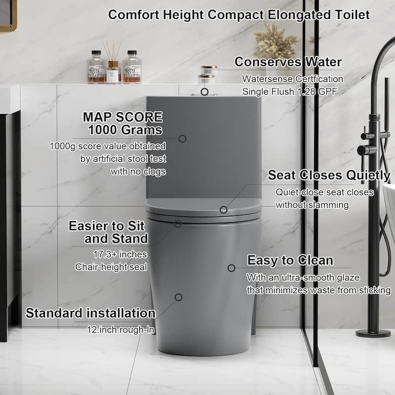 One Piece Elongated Toilet Tornado Flush. ADA Comfort Height 16.25 Inch. Dual Flush 1.1 1.6 GPF. MAP 1000g