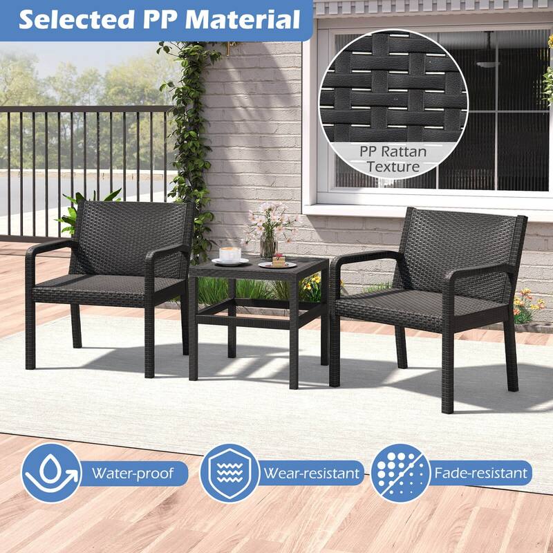 Costway 3 Piece Patio Furniture Set with 2 Modern Rattan Armchair & - See Details
