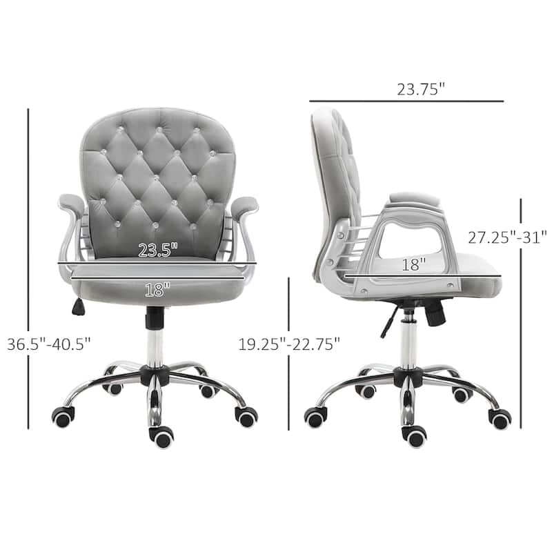 Velvet Adjustable Height Home Office Chair w/ Padded Armrests & Wheel