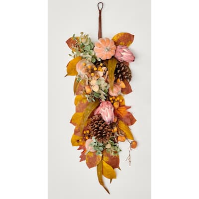 32" Fall Pumpkin Eucaluptus Cone Teardrop