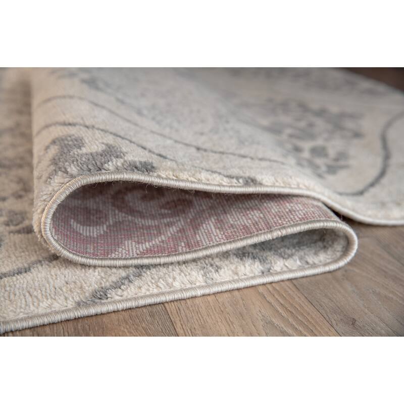 Porch & Den Pascuzzi Distressed Floral Damask Area Rug