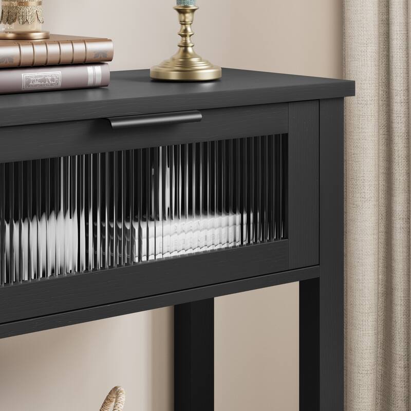 Entryway Table, Wood Console Table with 2 Glass Drawers