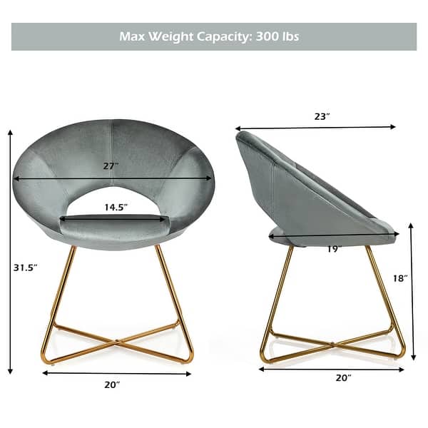 dimension image slide 2 of 3, Costway Modern Velvet Accent Chair Upholstered Vanity Chair w/Golden - See Details