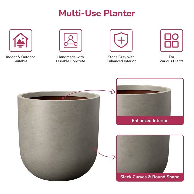 Upgraded Interior Concrete Round Planter with Drainage Holes