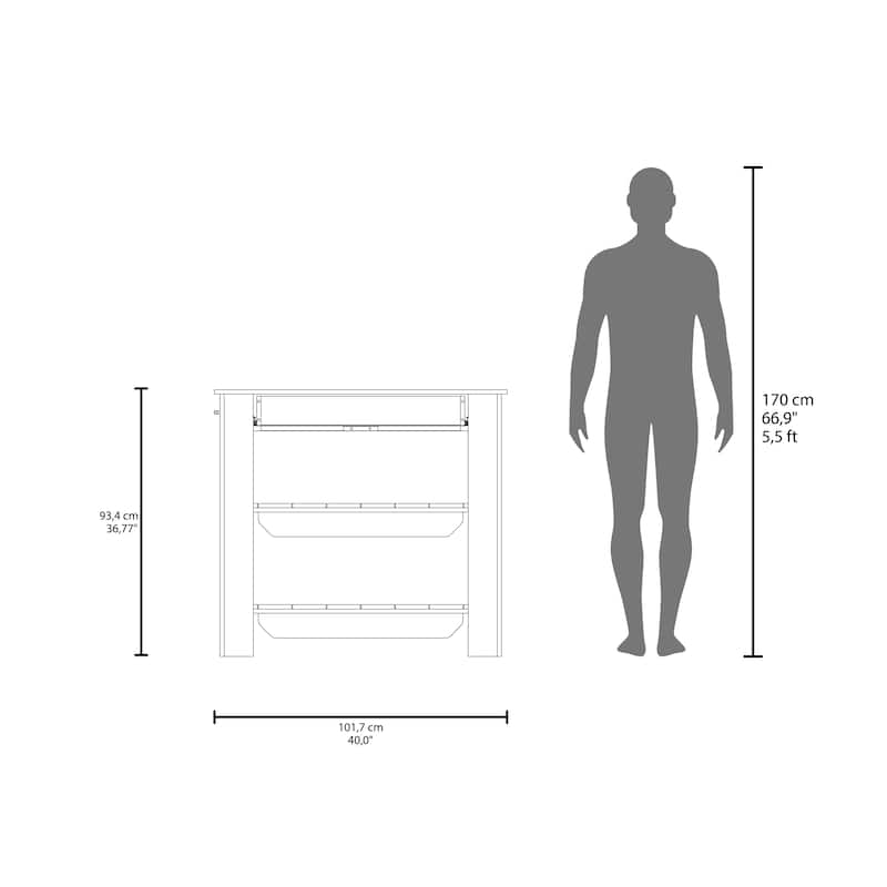 FM Furniture Brooklyn 40 Kitchen Island, Two Shelves, One Drawer