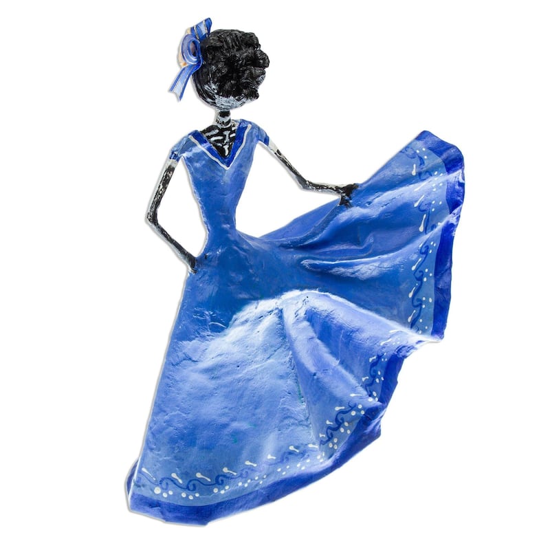 Novica Handmade Dancing Catrina In Blue Papier Mache Sculpture
