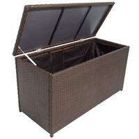 vidaXL Garden Storage Chest Poly Rattan Brown Bench Cabinet Box Organizer