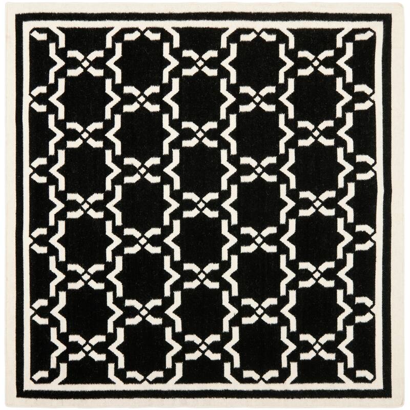 SAFAVIEH Handmade Flatweave Dhurries Everina Modern Moroccan Wool Rug - 8' Square - Black/Ivory