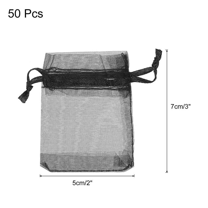 50pcs Organza Bags Drawstring Favor Pouches Sheer Mesh Bag for Wedding - Black - 2 inch x 3 inch