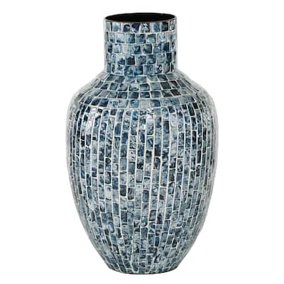 Blue Wood Coastal Vase 16 x 9 x 9