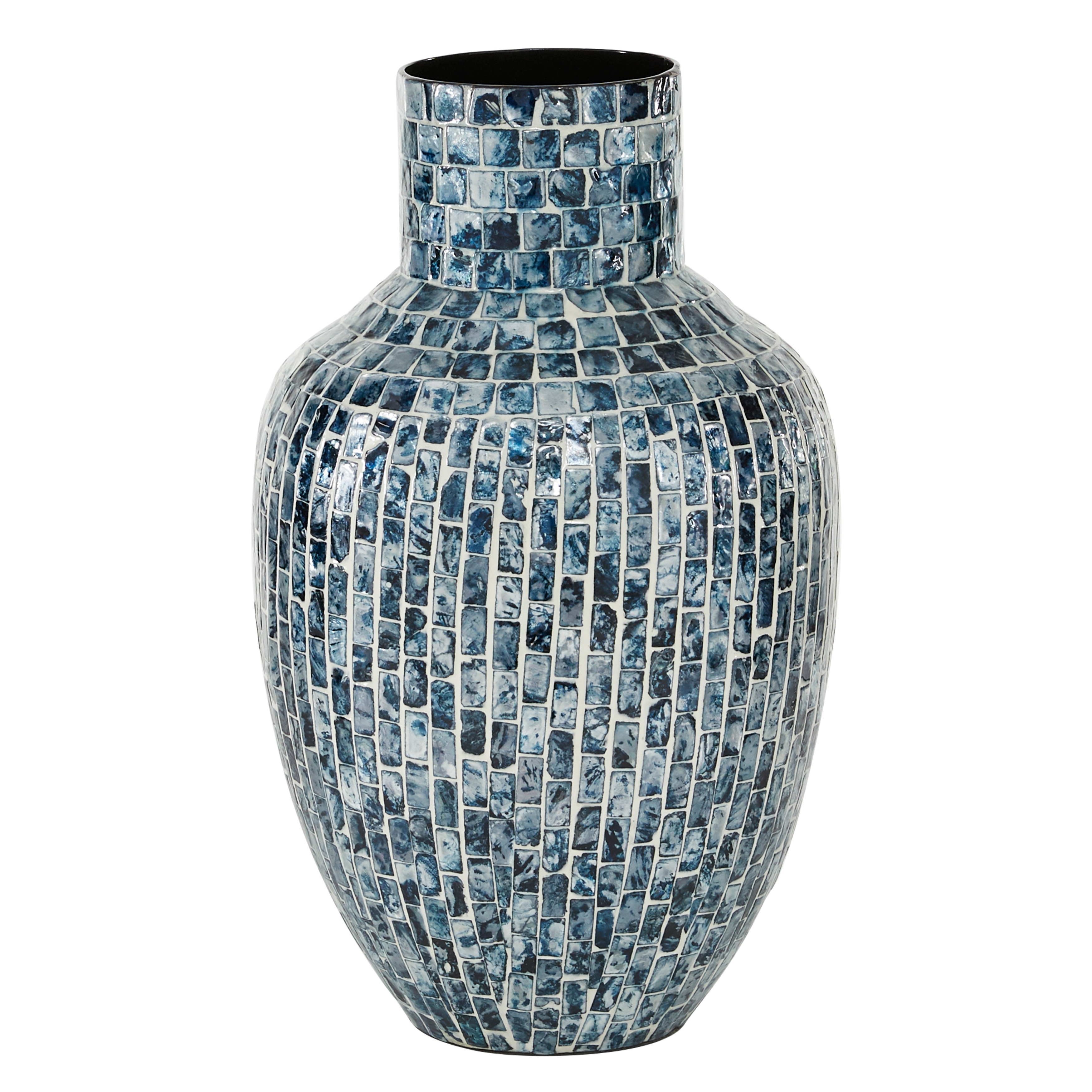 Mother of Pearl Shell Handmade Vase - Blue - Roche River Decor - 9"W x 9"L x 16"H