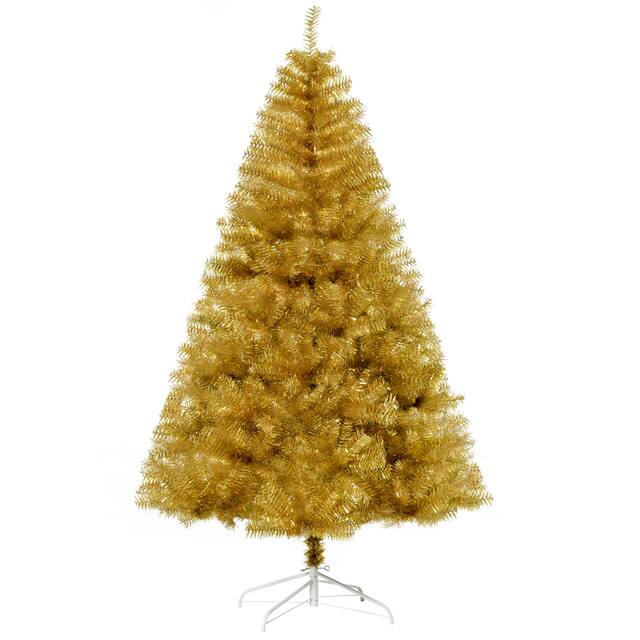 HOMCOM 6' Tall Unlit Full Fir Artificial Christmas Tree with Realistic Branches, Gold