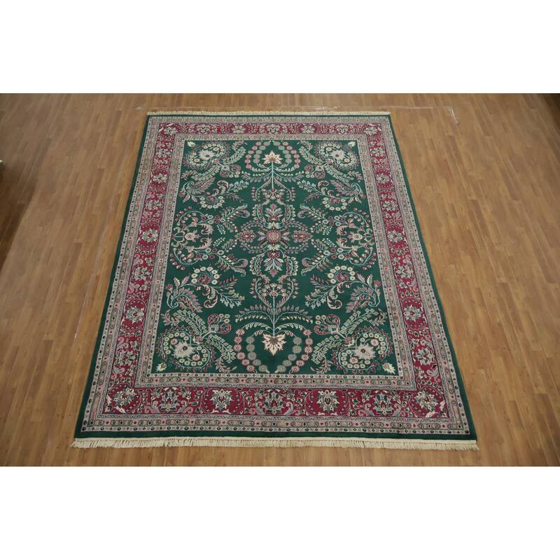 Hand Knotted Oriental 100% Wool Carpet Traditional All-Over Green Agra Area Rug - 12' 1'' X 9' 1''