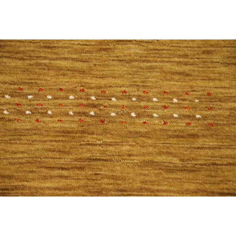 Hand Knotted Oriental 100% Wool Carpet Tribal Animal Pictorial Yellow & Gold Gabbeh Area Rug - 4' 0'' X 1' 10''