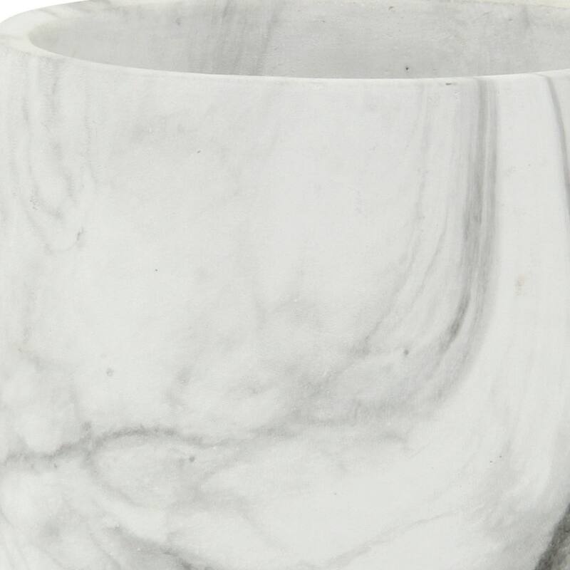 HomeRoots 6" White and Gray Marbleized Ceramic Indoor Outdoor Round Pot Planter