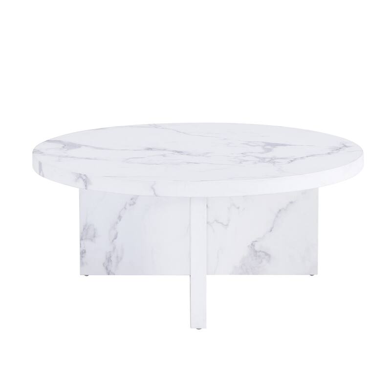 A white MDF material circular patterned coffee table, a 31.4-inch white center table, modern coffee table, suitable for