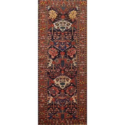 Hand Knotted Oriental 100% Wool Carpet Traditional Floral Navy Blue & Blues Bakhtiari Runner Rug - 10' 2'' X 3' 5''