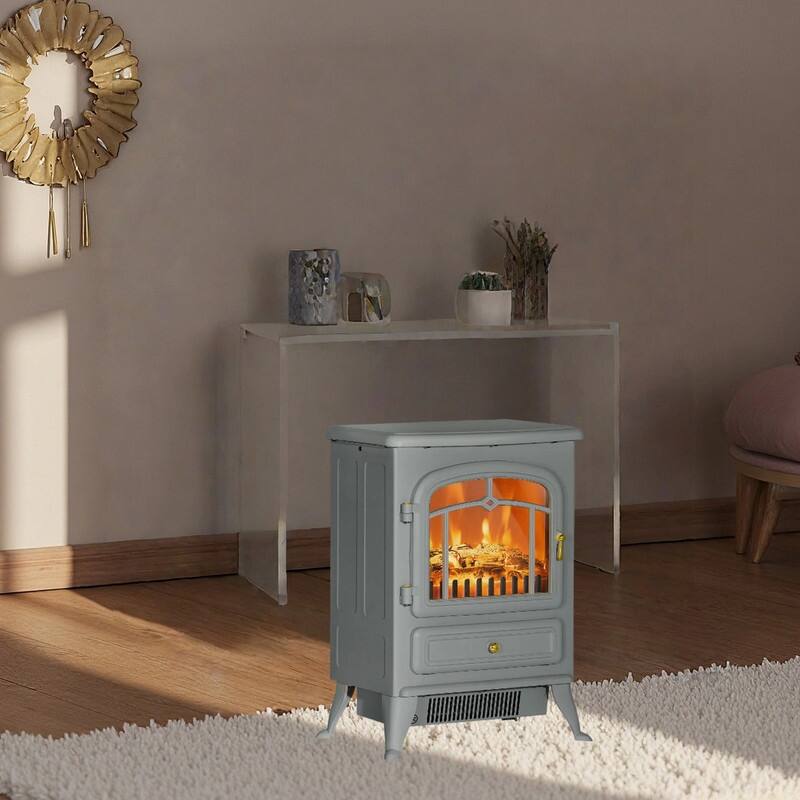 18"/22" Electric Fireplace Heater, Freestanding Stove with LED Flames, Overheating Protection, 750W/1500W, White/Red/Gray/Brown