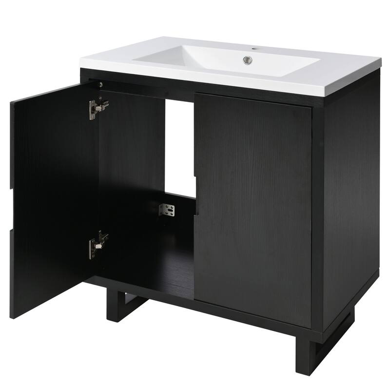 Bathroom Vanity with Sink, Floor Standing Wooden Storage Cabinet, Freestanding Bathroom Vanity with 2 Soft-Closed Doors