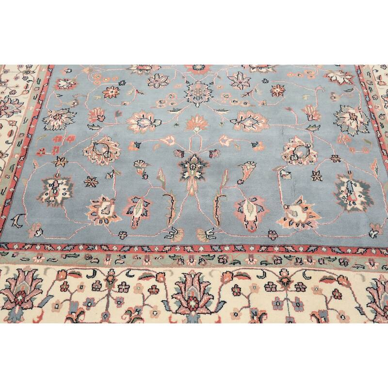 7'10''x10 Hand Knotted Wool Baby Blue Kashaan Traditional Botanical Area Rug - 7' 10'' x 10'