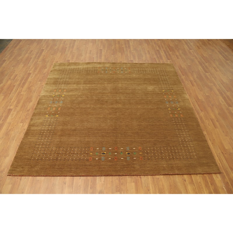 Hand Knotted Oriental 100% Wool Carpet Tribal Animal Pictorial Brown Gabbeh Area Rug - 8' 1'' X 8' 1''