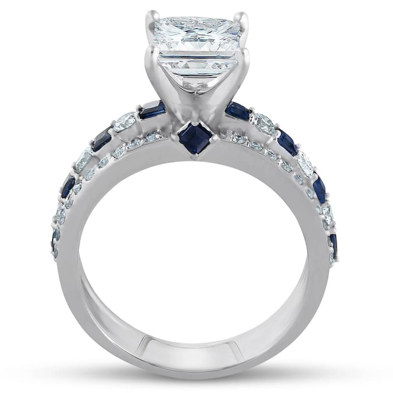 2 3/4ct Princess Cut & Sapphire Diamond Engagement Ring White Gold Lab Grown