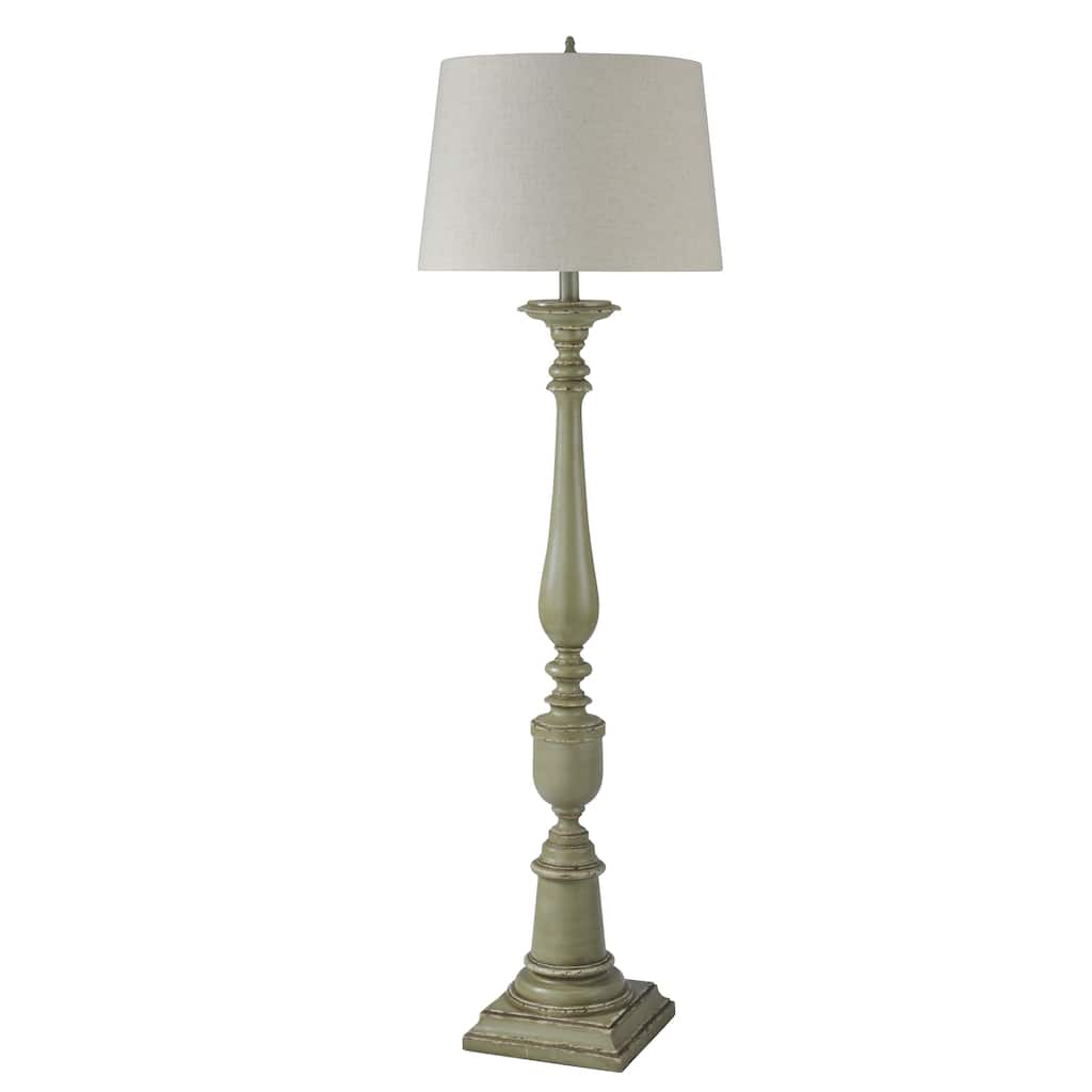 Bourgault - 64" Antique French Farmhouse Polyresin Floor Lamp - Olive Green - Heathered Oatmeal Shade