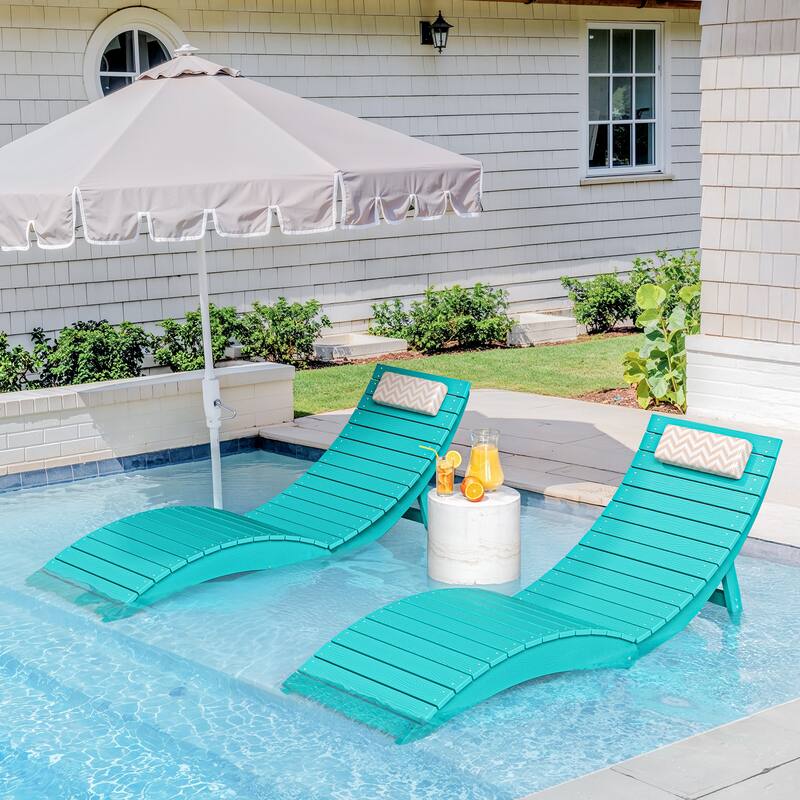Set of 2 Weather-Resistant Folding Patio Pool Chaise Lounge Chairs - Aruba Blue