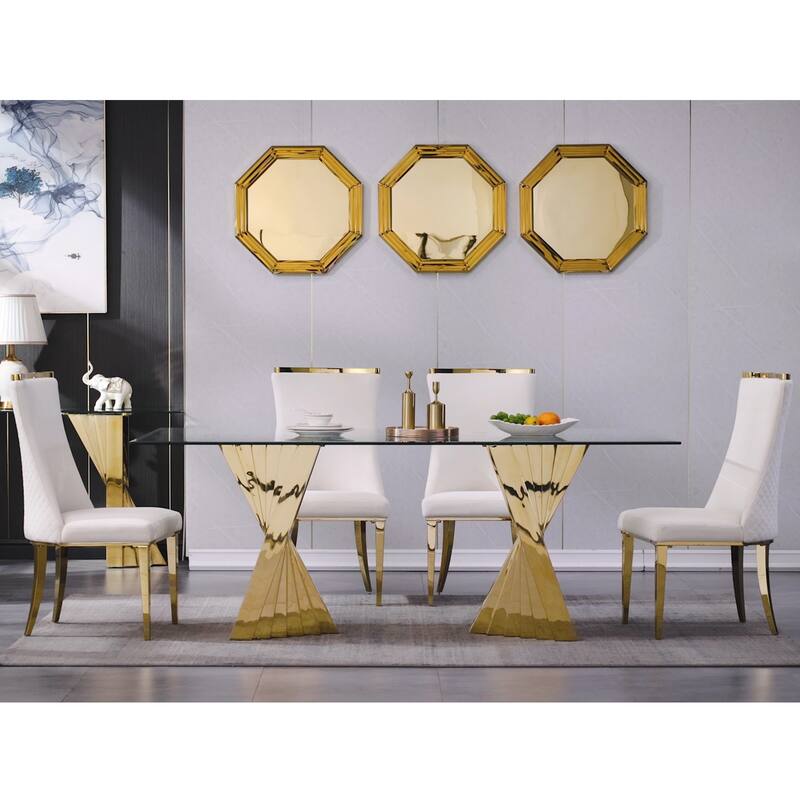 Velvet Dining Room Chairs with Reticulate Texture Back and Metal Trim Top