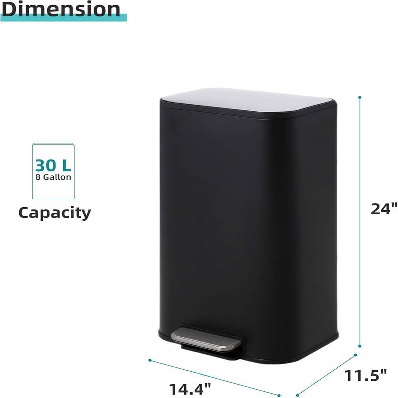 5.3 Gallon/20 L Stainless Steel Garbage Can with Lid, with Foot Pedal & Removable Inner Bucket for Kitchen Bedroom Restroom