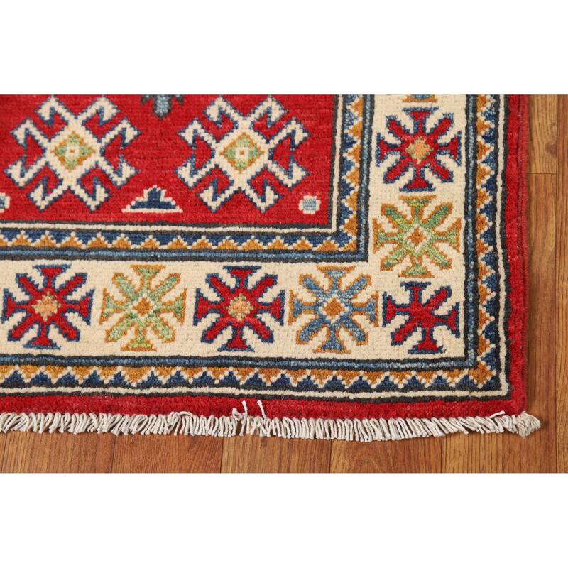 Hand Knotted Oriental 100% Wool Carpet Traditional Geometric Red Kazak Area Rug - 3' 0'' X 2' 0''