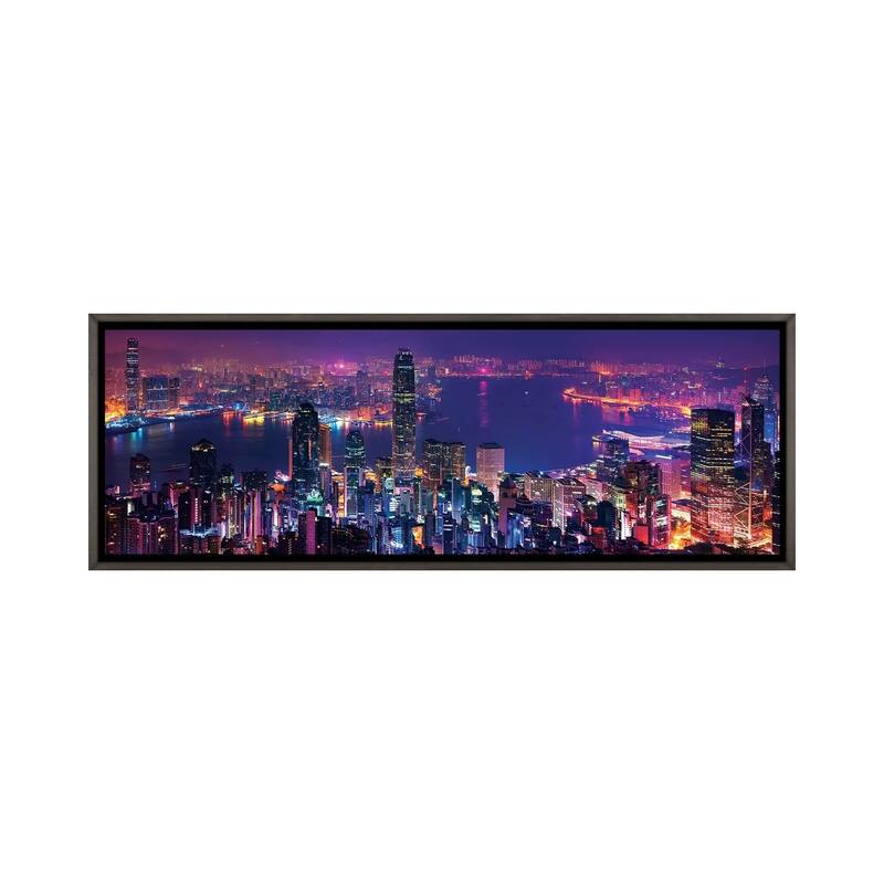 iCanvas "Hong Kong Special View" by Marco Carmassi Framed - 20x60 - Charcoal