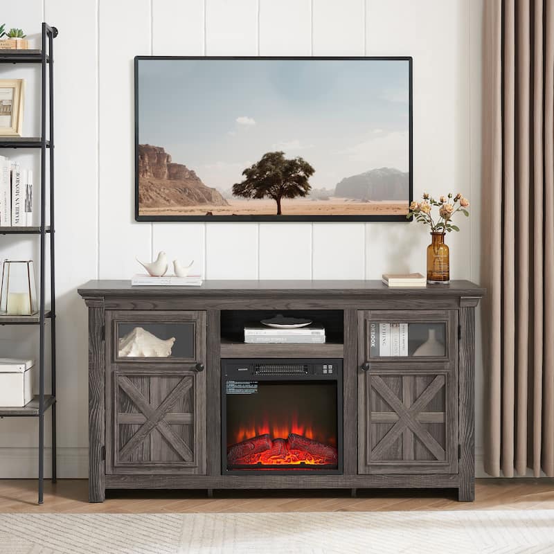 Farmhouse TV Stand Entertainment Console with Fireplace