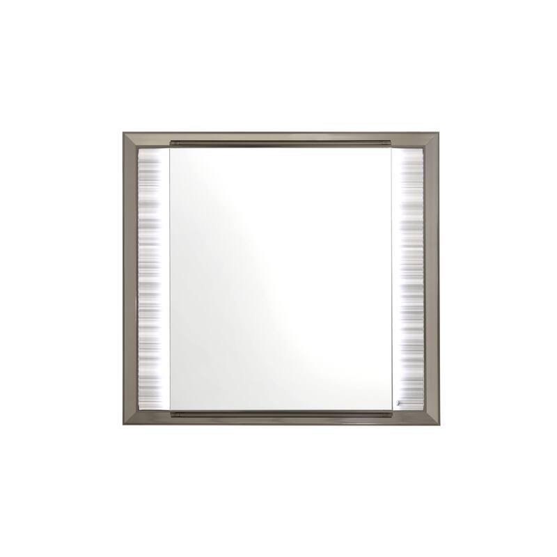 HomeRoots 38" White And Silver Wood Lighted Dresser Mount Framed Mirror - 40.55 in. x 37.99 in. x 2.36 in.